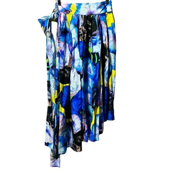 MSGM FLORAL PLEATED SKIRT WITH BOW IN SHADES OF BLUE - Picture 9 of 9